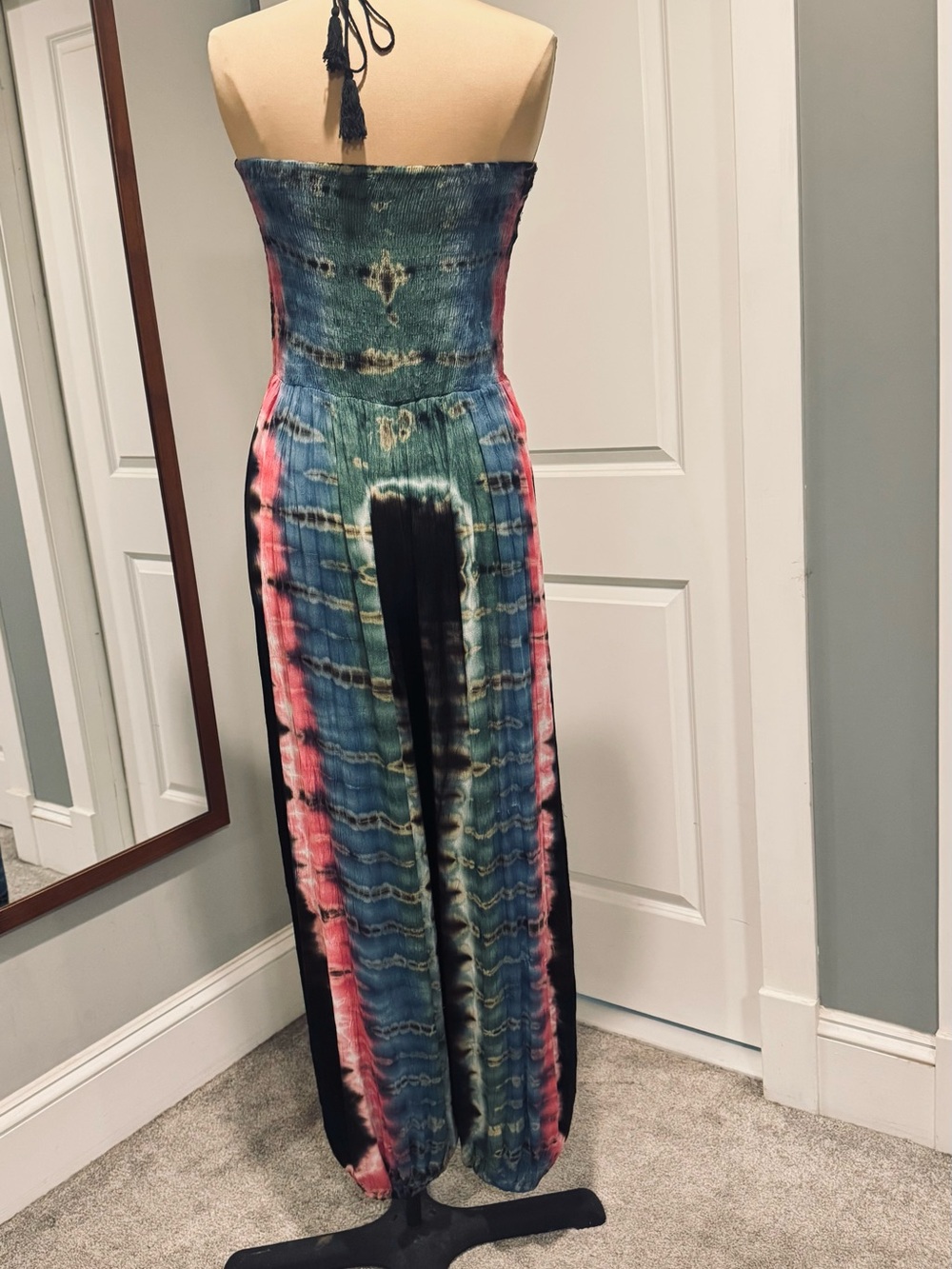 Angie Smock Top Tie Dye Halter or strapless jumpsuit blues, blacks, pinks, XL - Picture 8 of 9